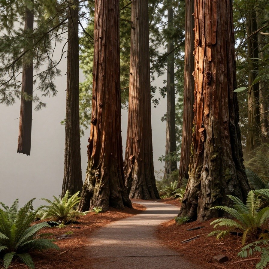 Foggy Redwood Forest Path sample 1
