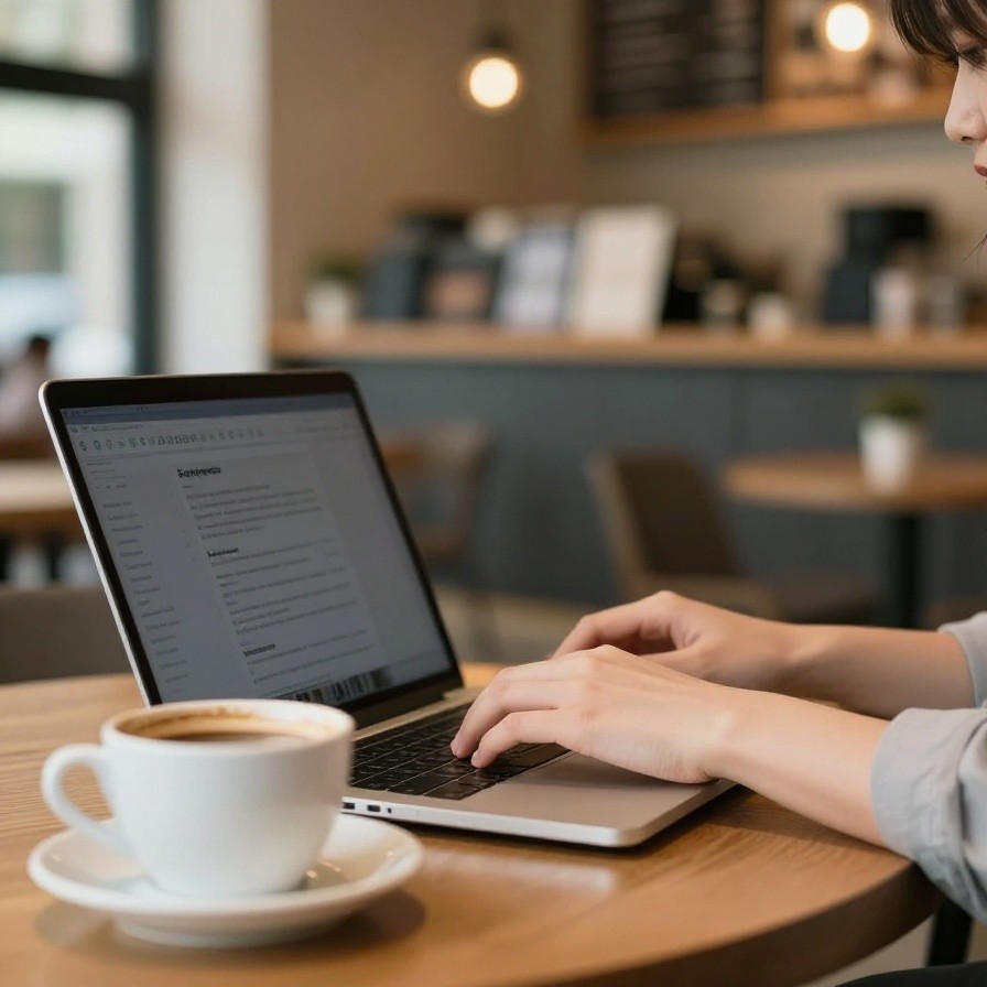 Coffee Shop Laptop Work Stock sample 1