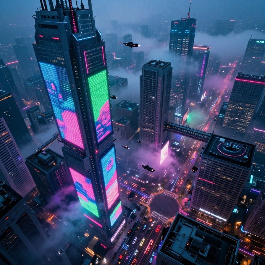 Cyberpunk Cityscape Aerial sample 1